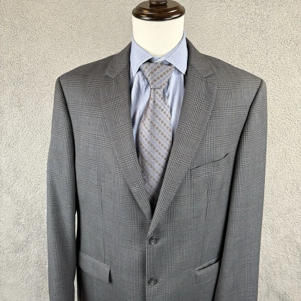 Pronto Uomo Platinum‎ Blazer Jacket Mens 46L Long Charcoal Glen Check Wool